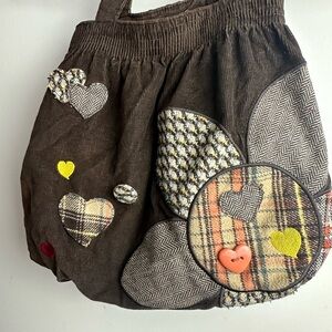 Chateau Brown VintageY2K Embroidered Hearts & Floral‎ Plaid Corduroy Girly Purse